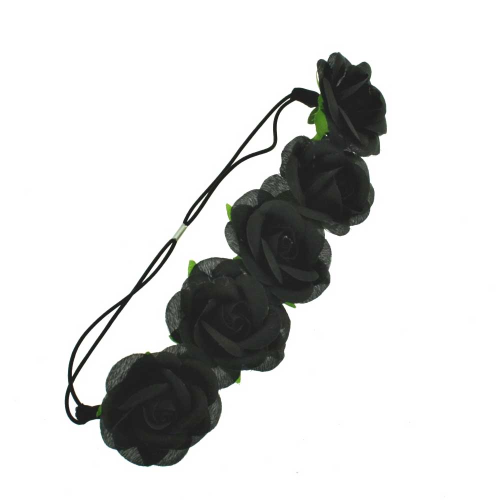 Zac's Alter Ego - Big roses black elastic Bandeau - Noir